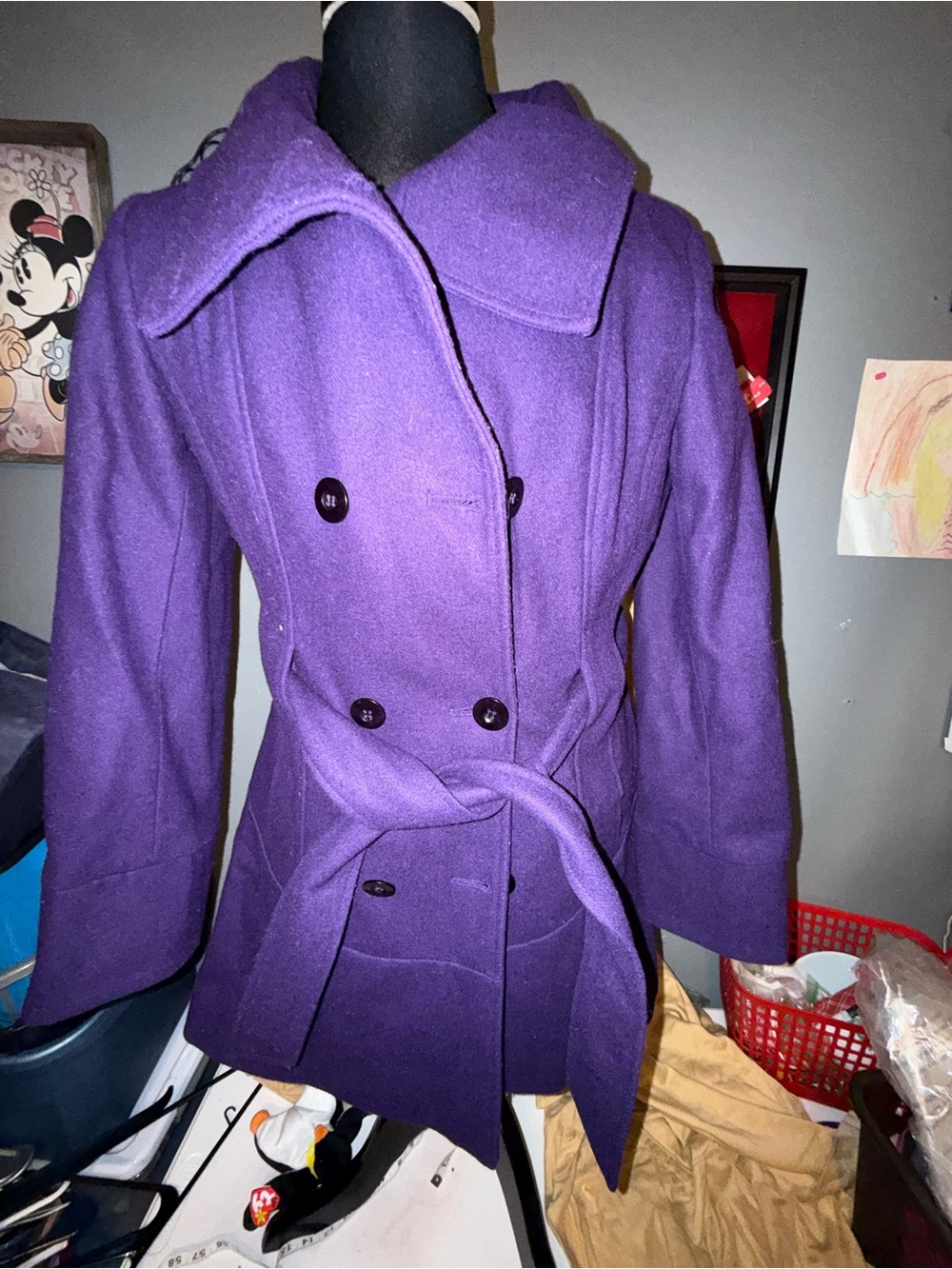 Gorgeous Jones New York Women's Purple Double-Breasted Wool Blend Peacoat- 12